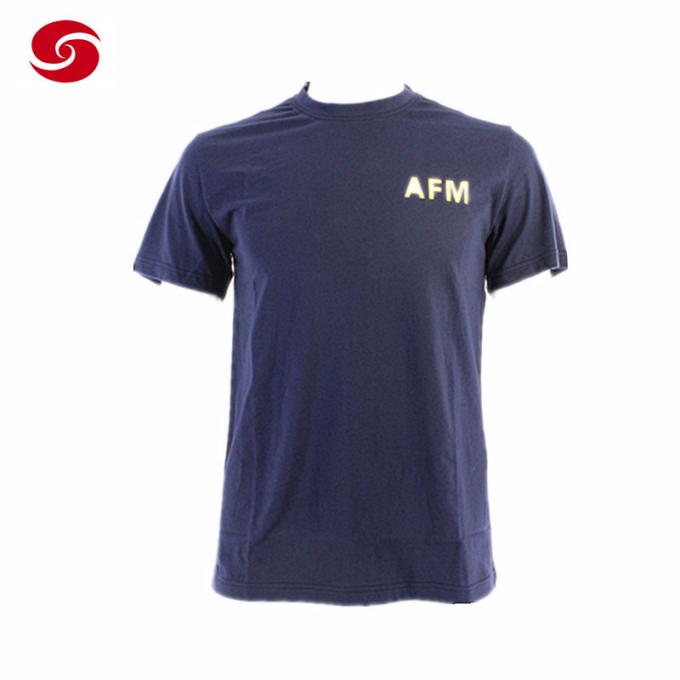 ManのためのAfm Military Blue O-Neck Training T Shirt